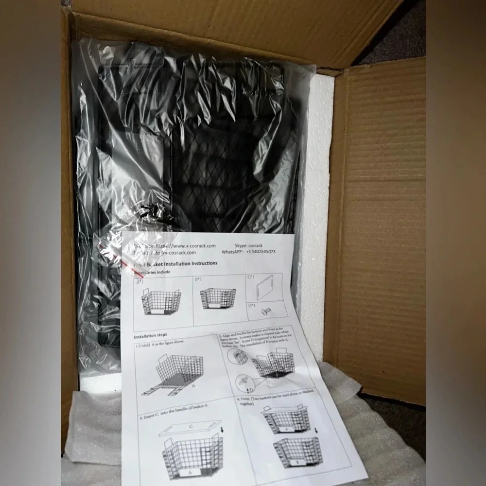 NIB 2 Stackable Wire Storage Baskets with Wood Lid and Chalkboards